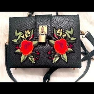 Aldo Calini Black Suitcase Red Rose Trunk Luggage Bag